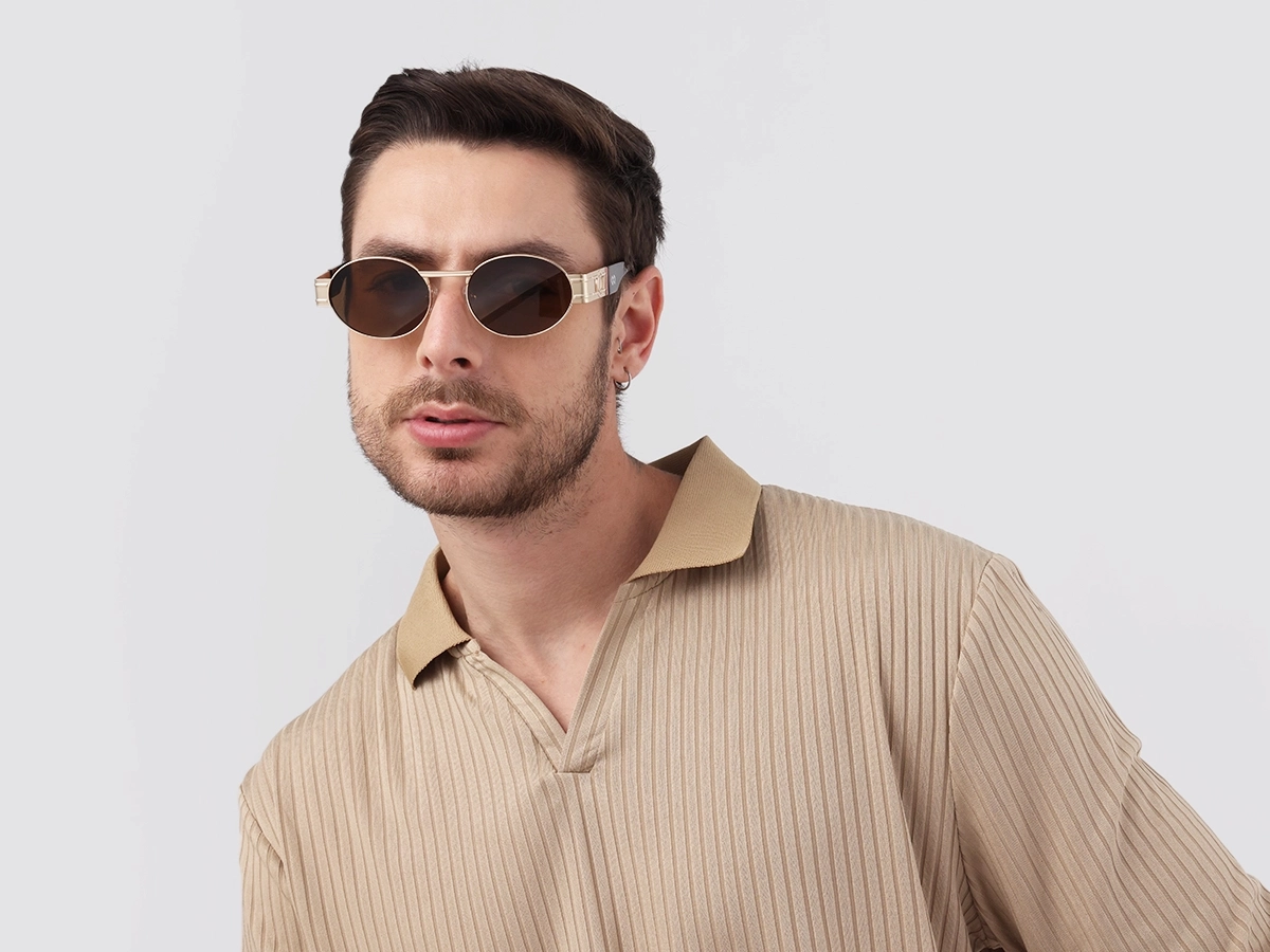 Matte Champagne Gold Oval Full Rim Sunglasses 1