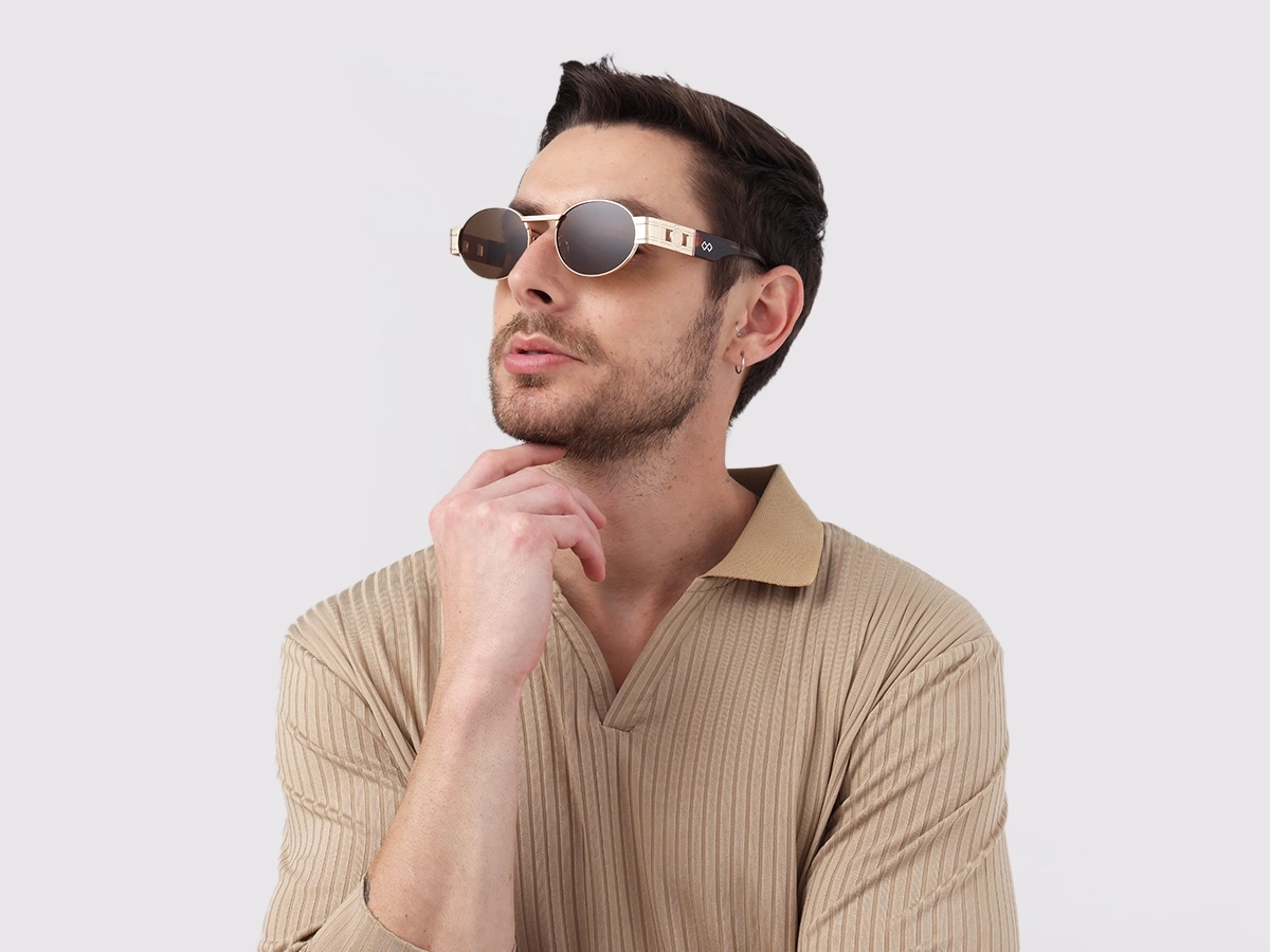 Matte Champagne Gold Oval Full Rim Sunglasses 1