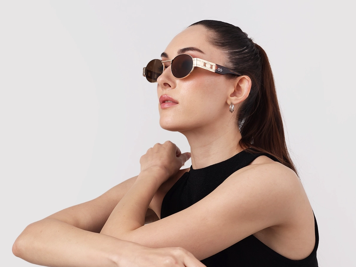 Matte Champagne Gold Oval Full Rim Sunglasses 1