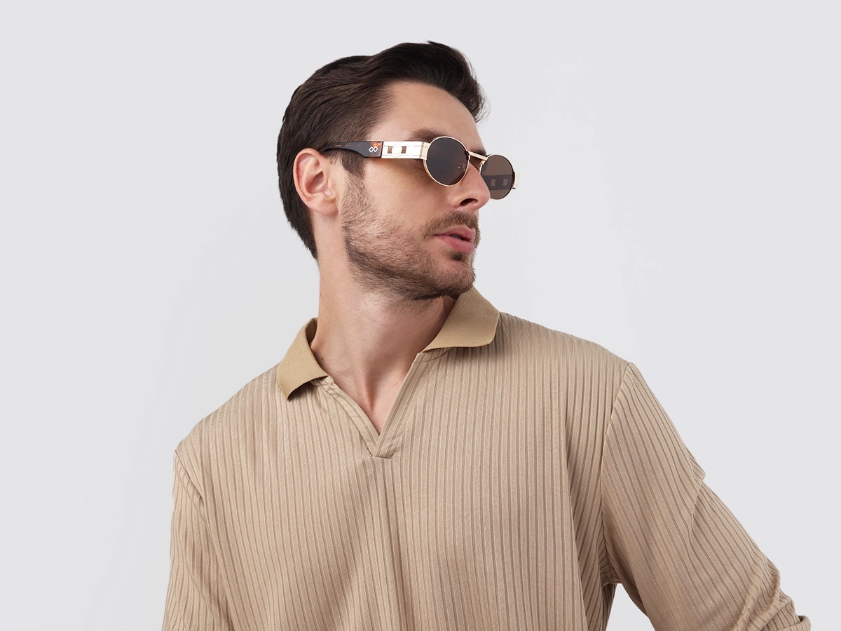 Matte Champagne Gold Oval Full Rim Sunglasses 1