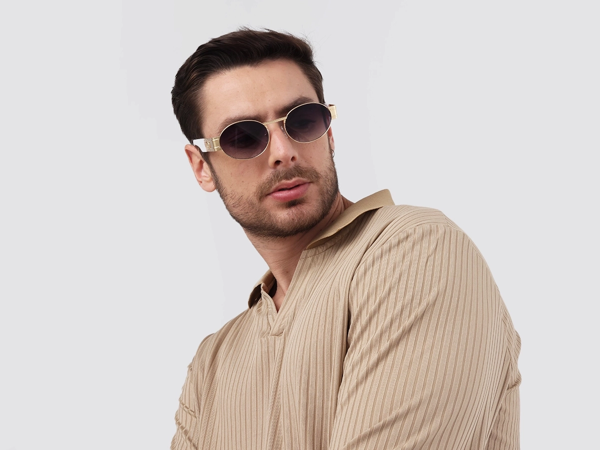 Matte Gold Metal Oval Sunglasses 1