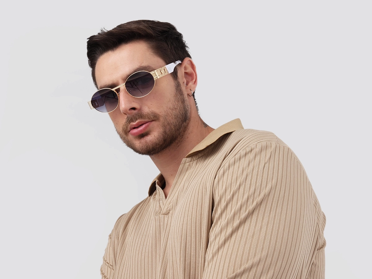 Matte Gold Metal Oval Sunglasses 1