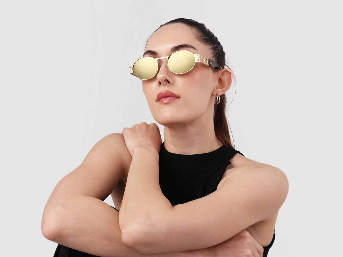Matte Champagne Gold Metal Full-Rim Sunglasses 1