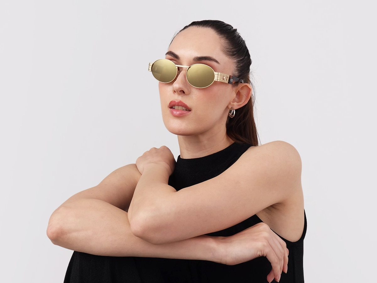 Matte Champagne Gold Metal Full-Rim Sunglasses 1