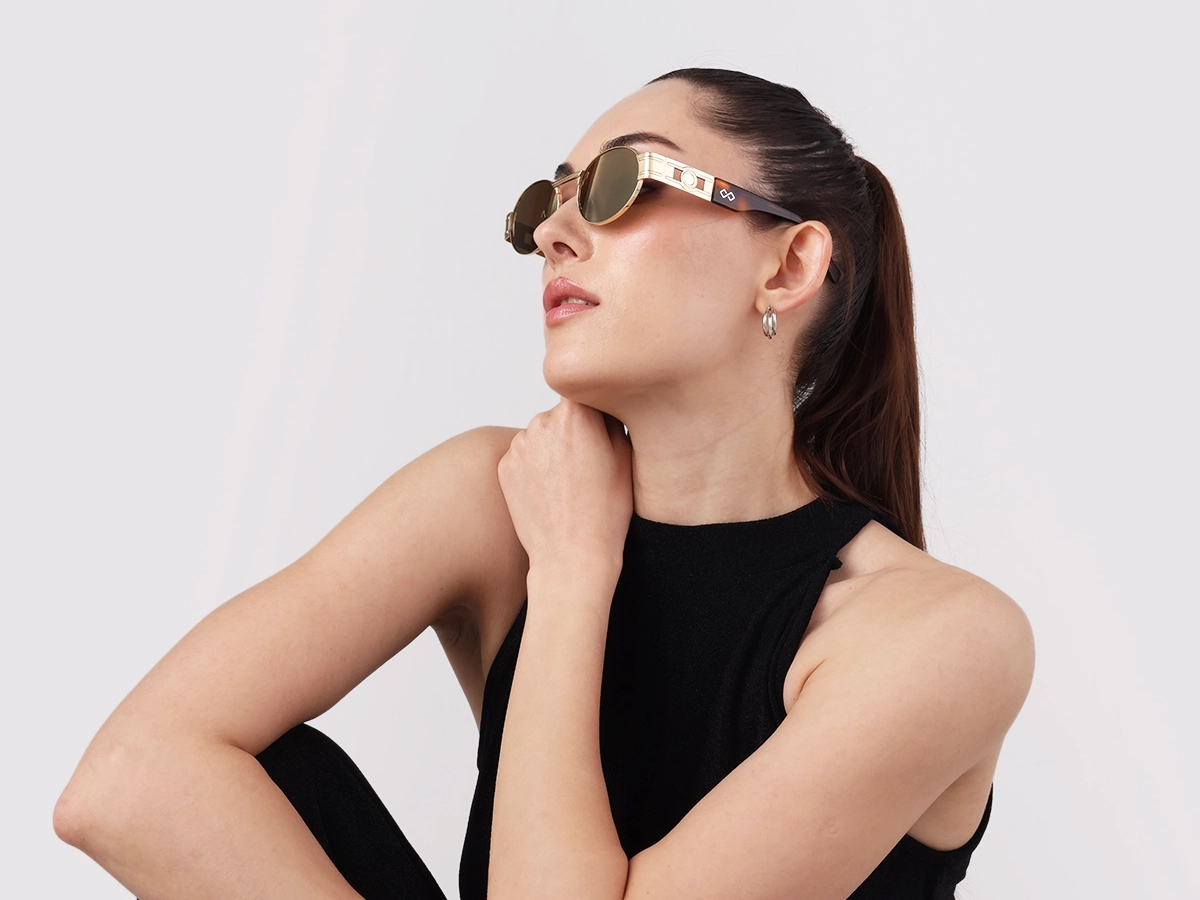 Matte Champagne Gold Metal Full-Rim Sunglasses 1