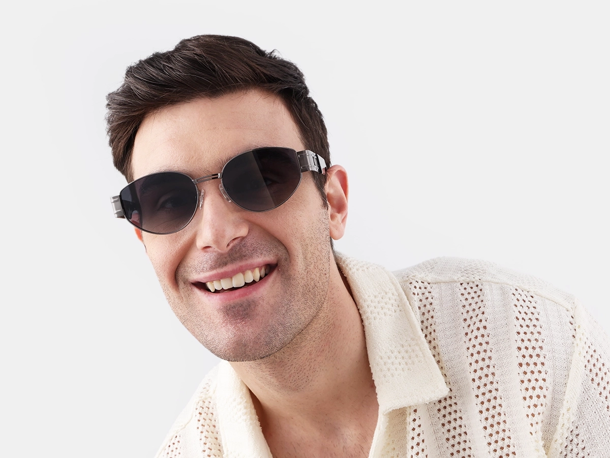 Oval Gunmetal Grey Tinted Sunglasses-1