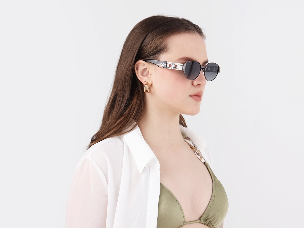 Oval Gunmetal Grey Tinted Sunglasses-1