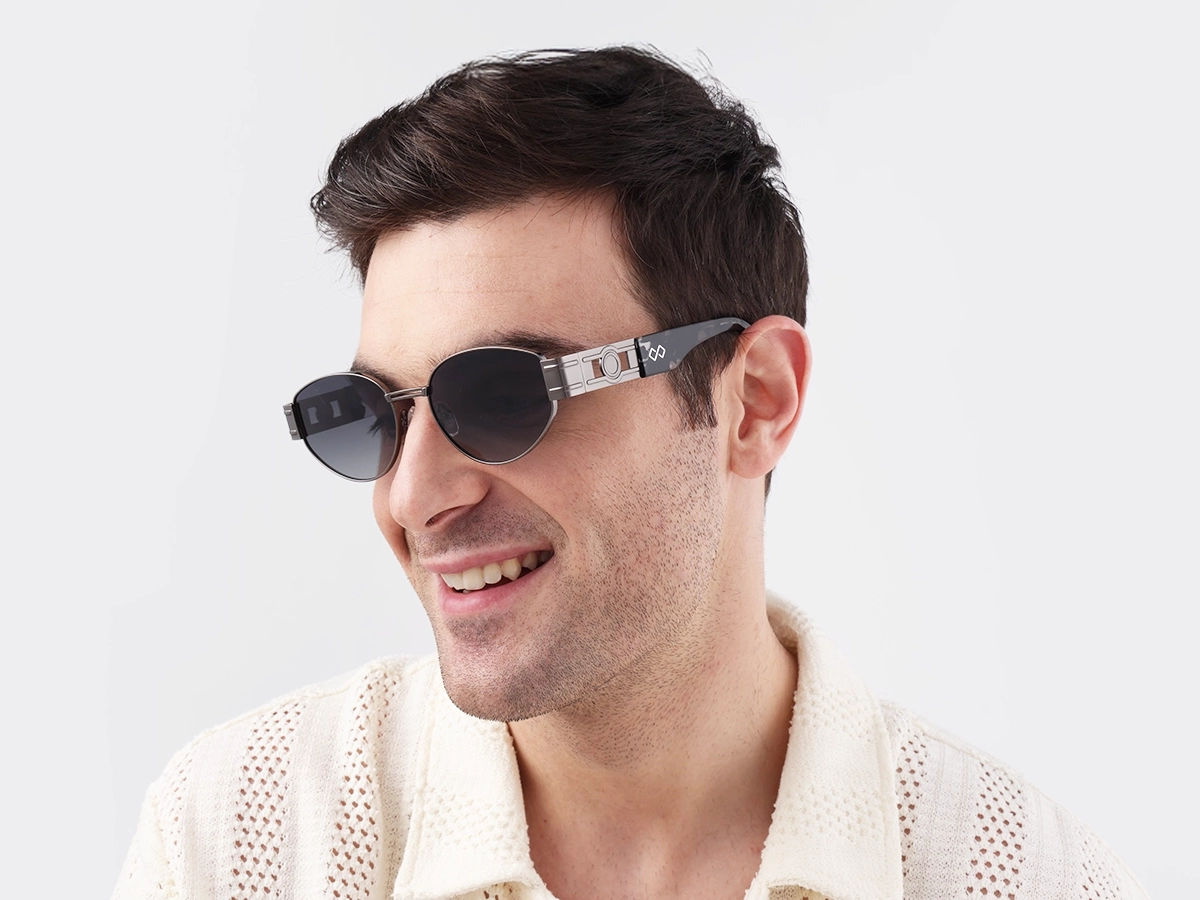 Oval Gunmetal Grey Tinted Sunglasses-1