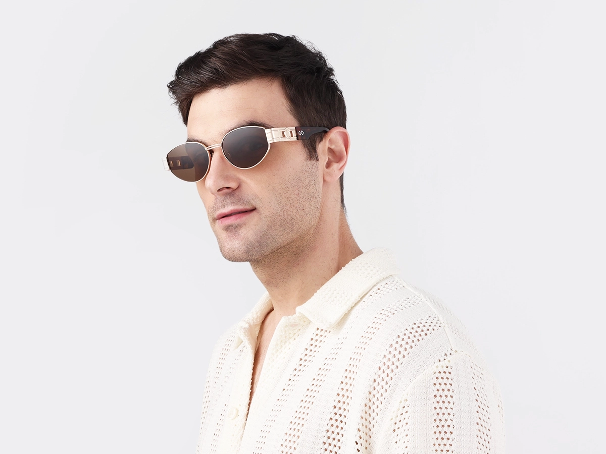 Oval Matte Champagne Gold Full Rim Sunglasses-1