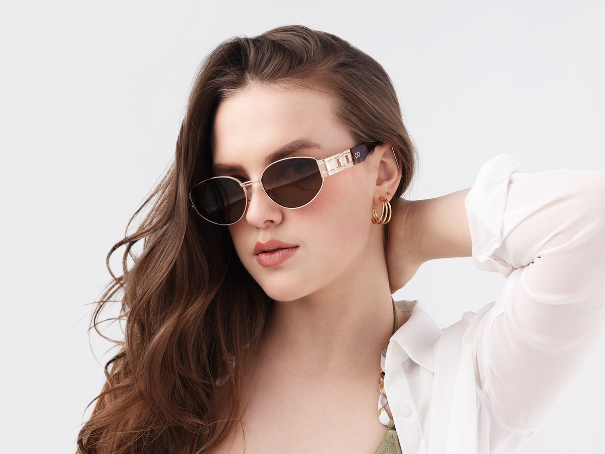 Oval Matte Champagne Gold Full Rim Sunglasses-1