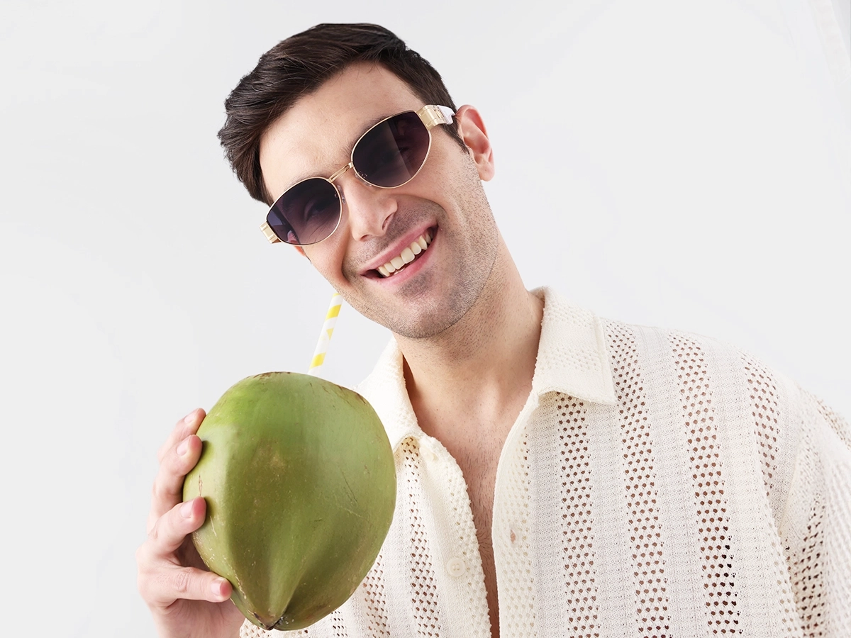 Oval Matte Gold Blue Tint Sunglasses-1