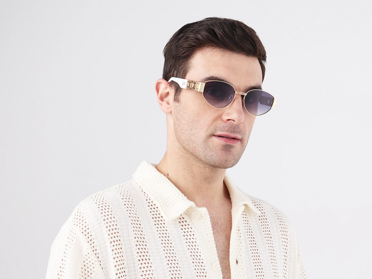 Oval Matte Gold Blue Tint Sunglasses-1