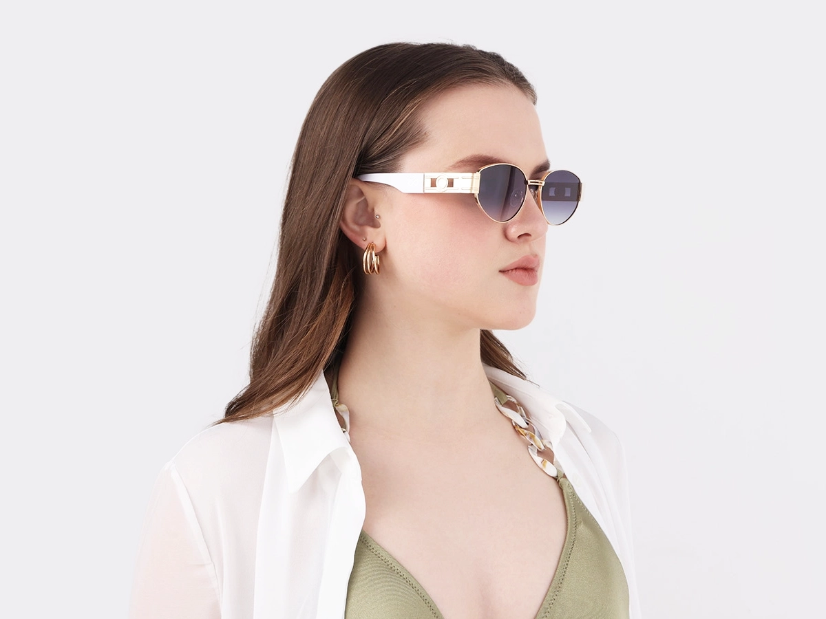 Oval Matte Gold Blue Tint Sunglasses-1