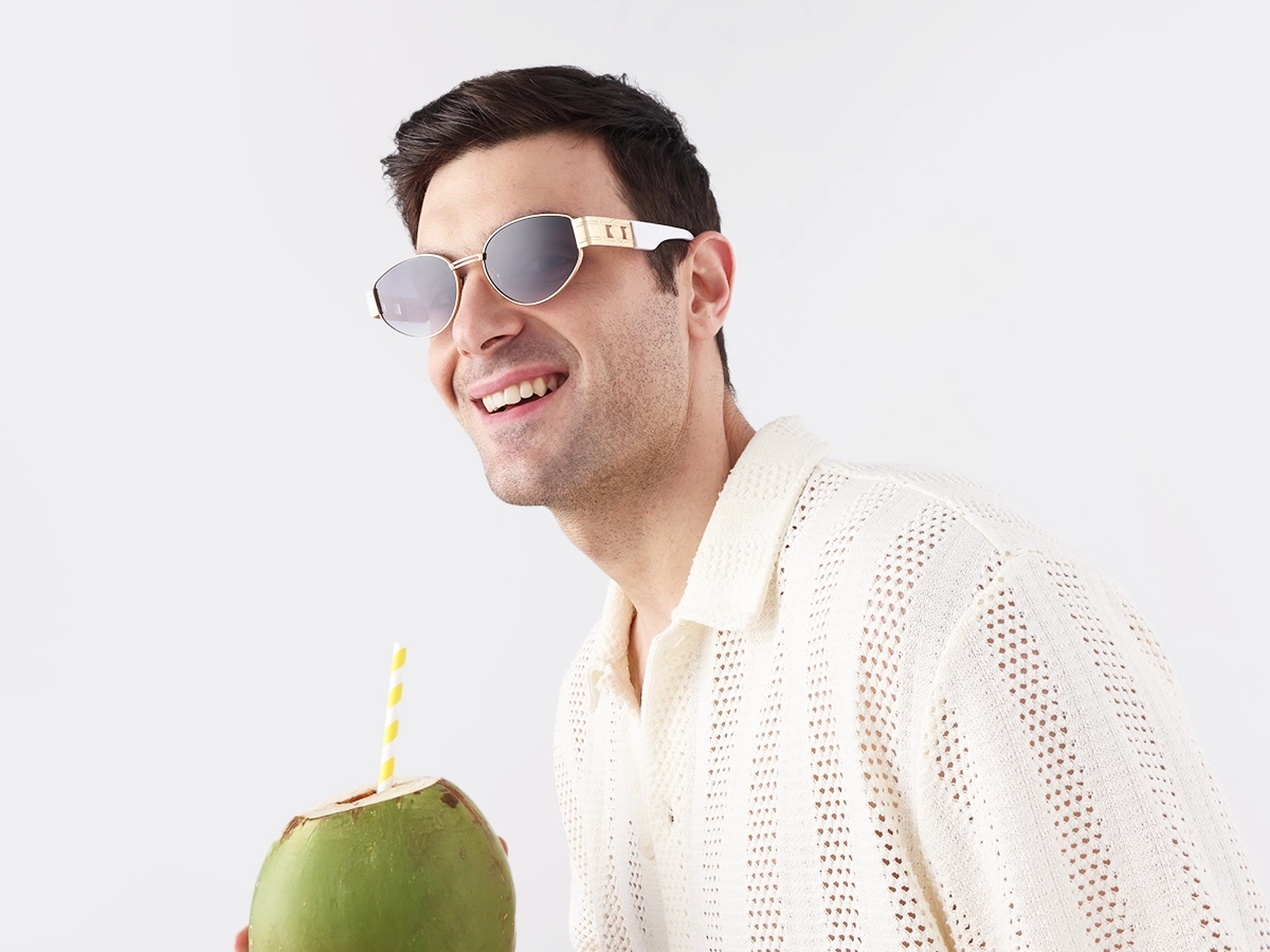 Oval Matte Gold Blue Tint Sunglasses-1