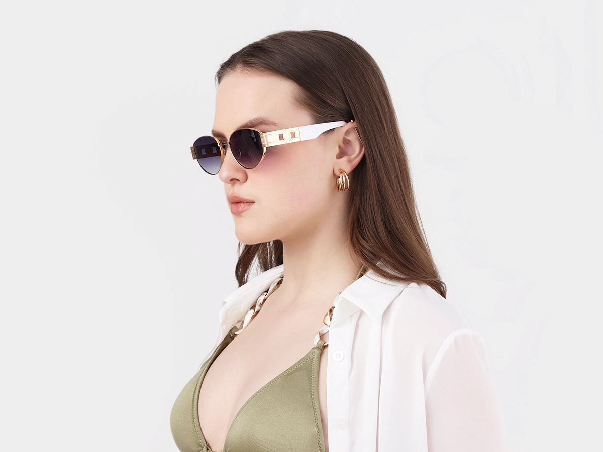 Oval Matte Gold Blue Tint Sunglasses-1