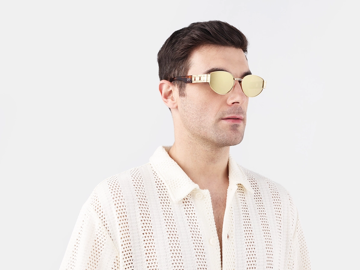 Oval Gloden Frame & Gold Tint Sunglasses-1