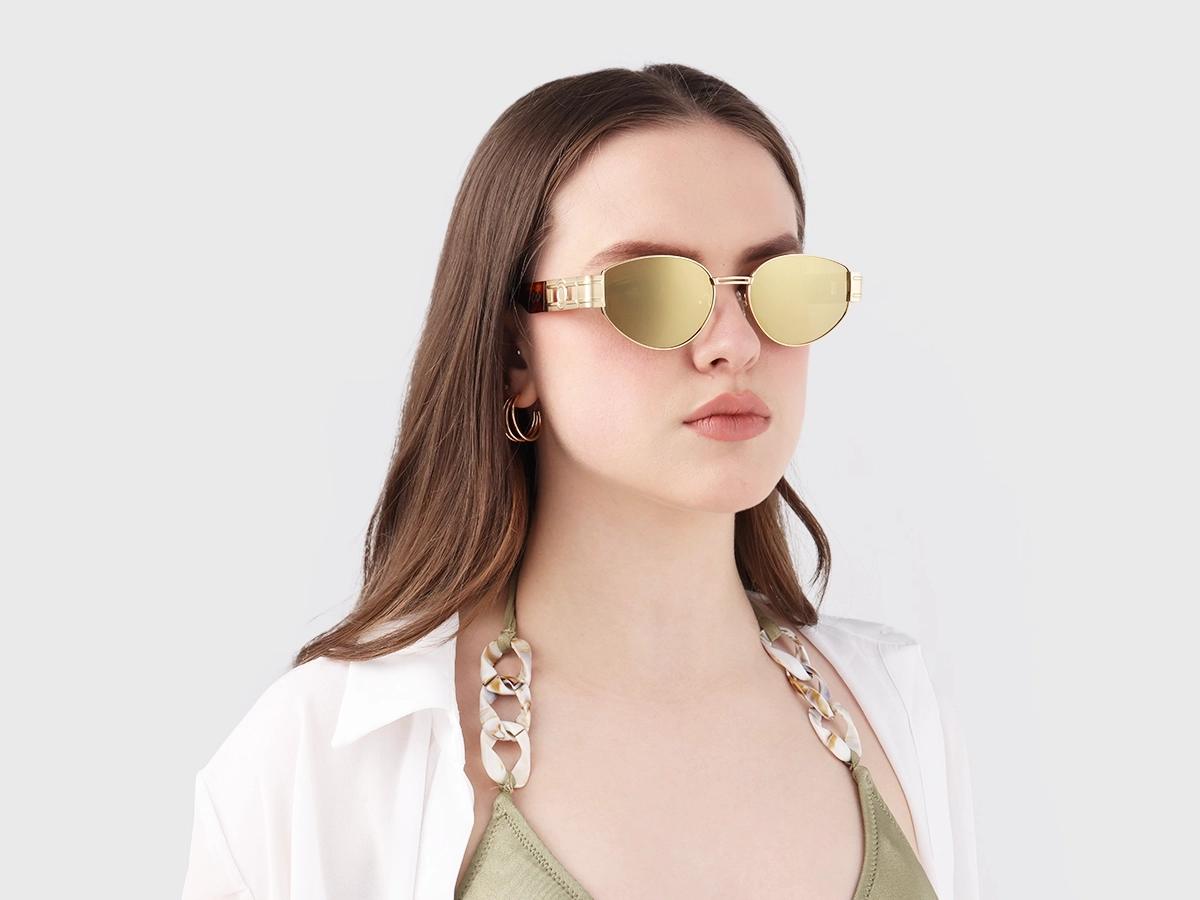 Oval Gloden Frame & Gold Tint Sunglasses-1