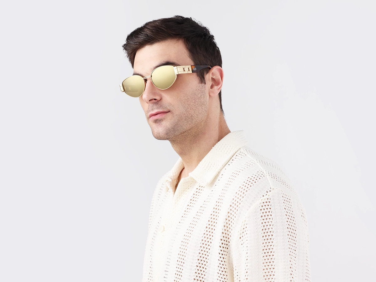 Oval Gloden Frame & Gold Tint Sunglasses-1