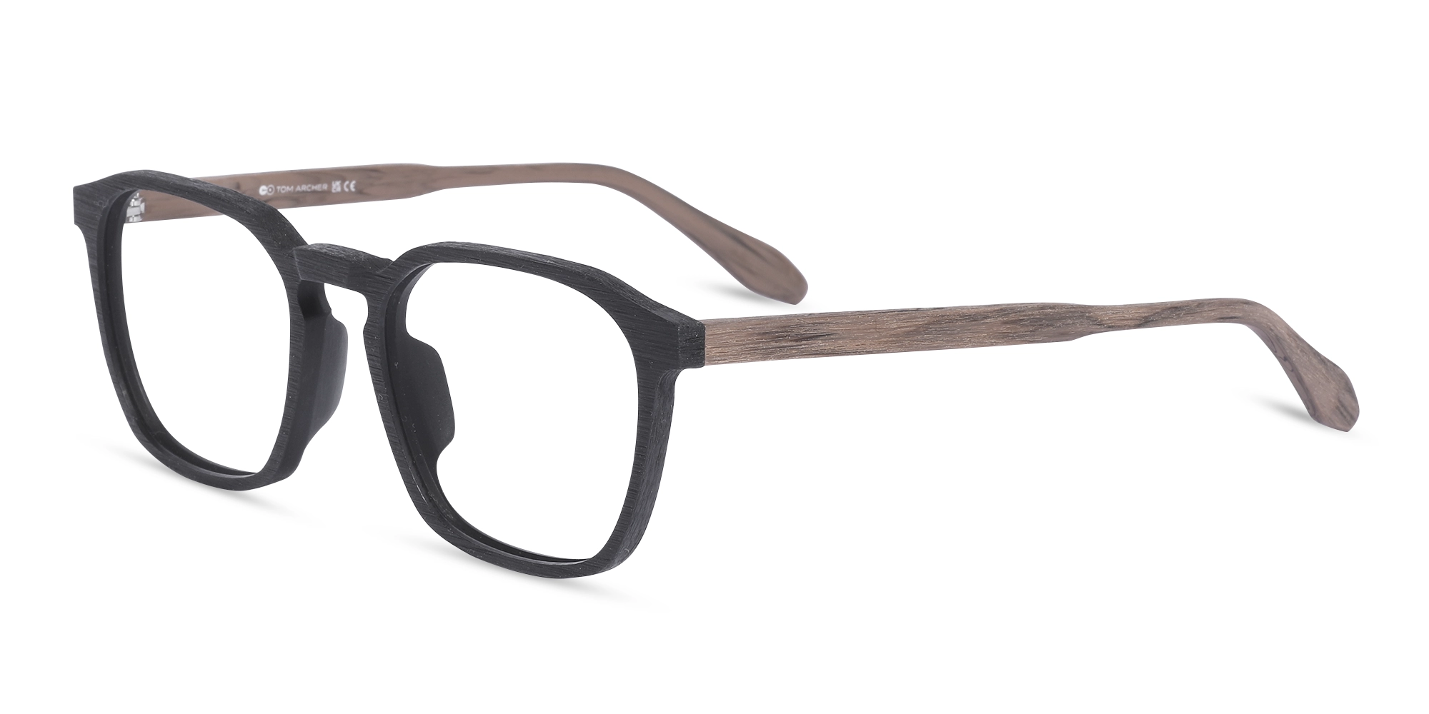 Black Wooden Square Full Rim Glasses 1