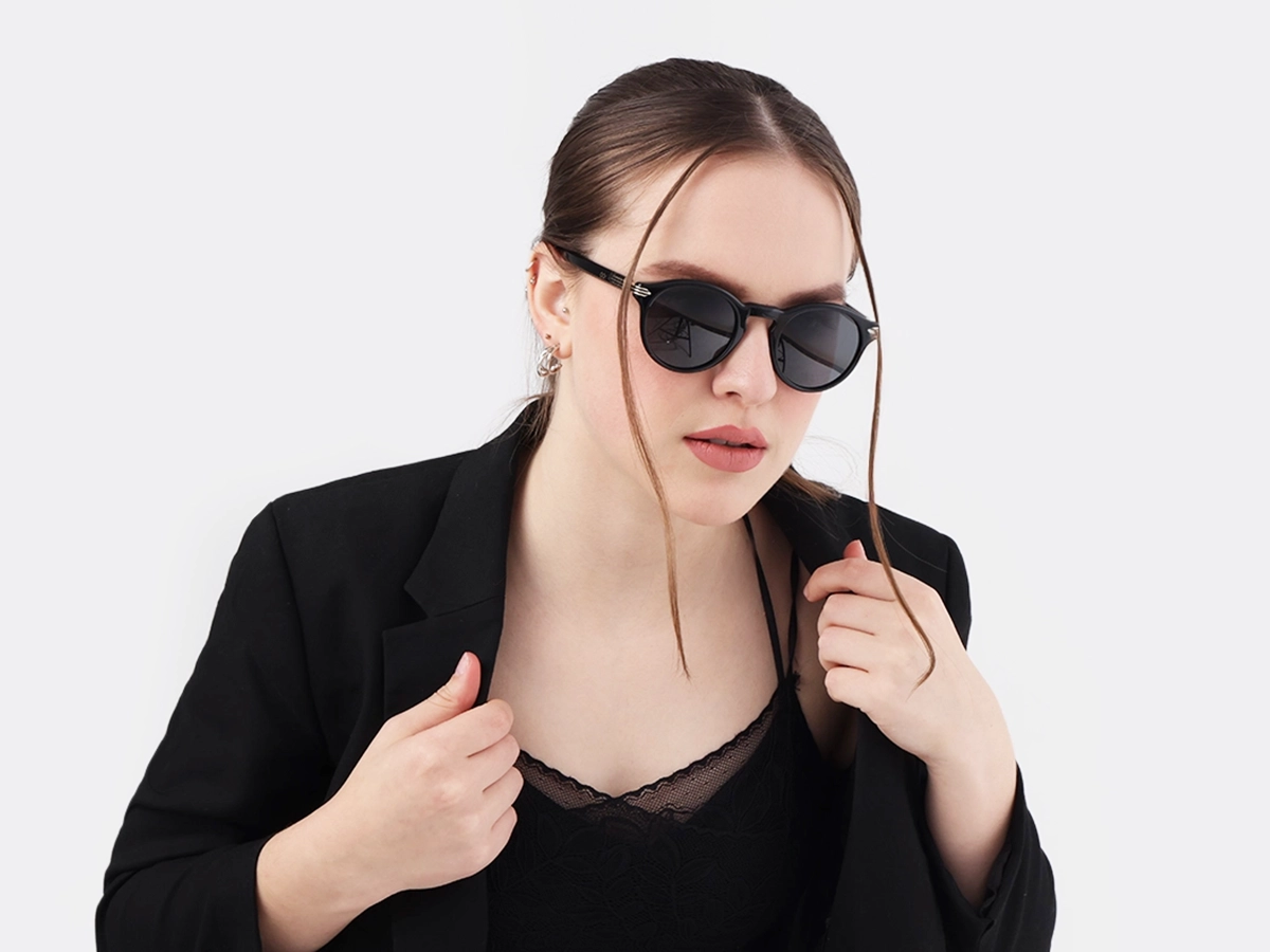 Black Round Acetate Full Rim Sunglasses-1