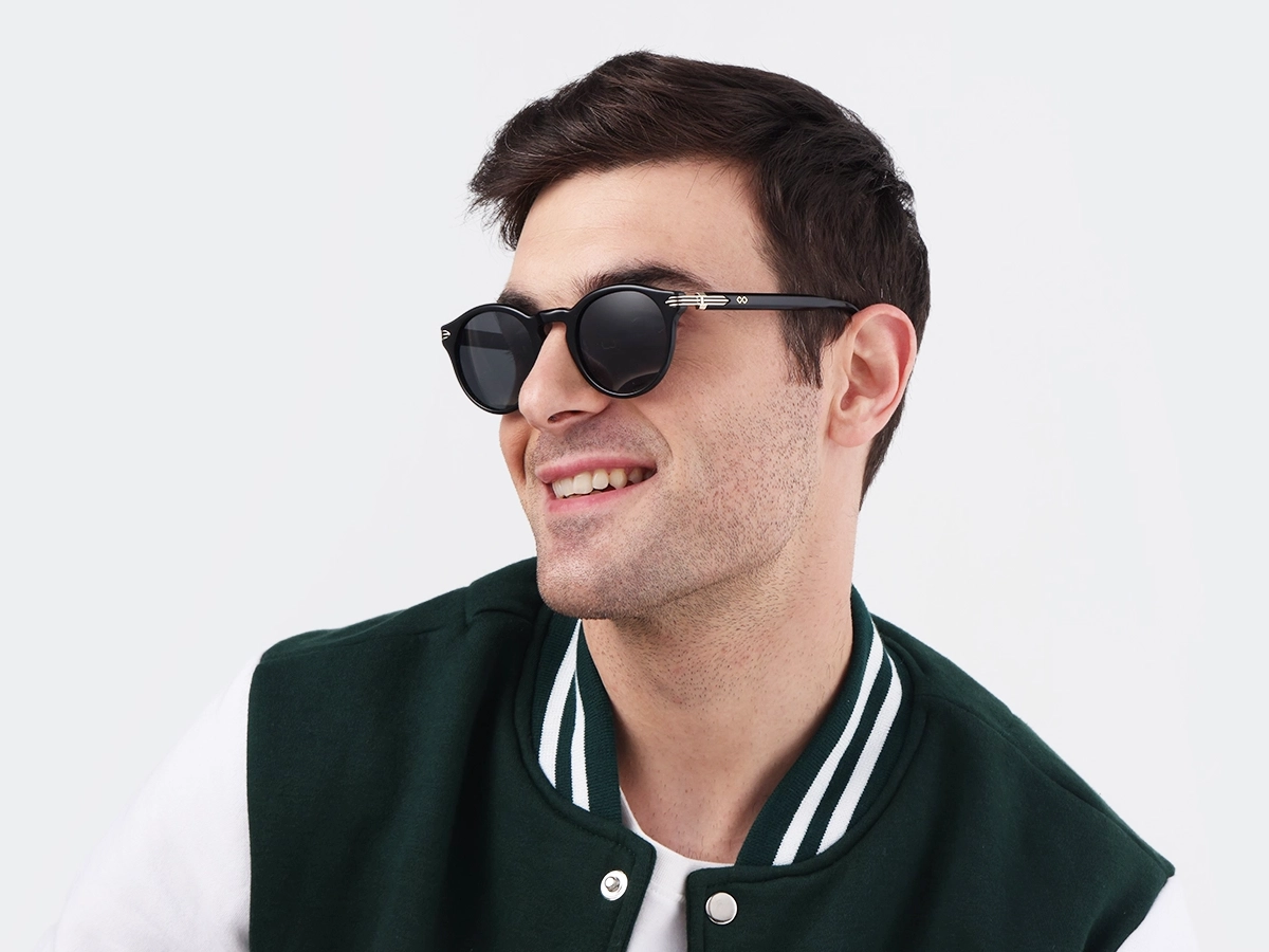 Black Round Acetate Full Rim Sunglasses-1