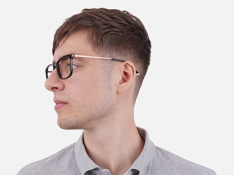 Men Women Rectangular Frame Black & Gold-1