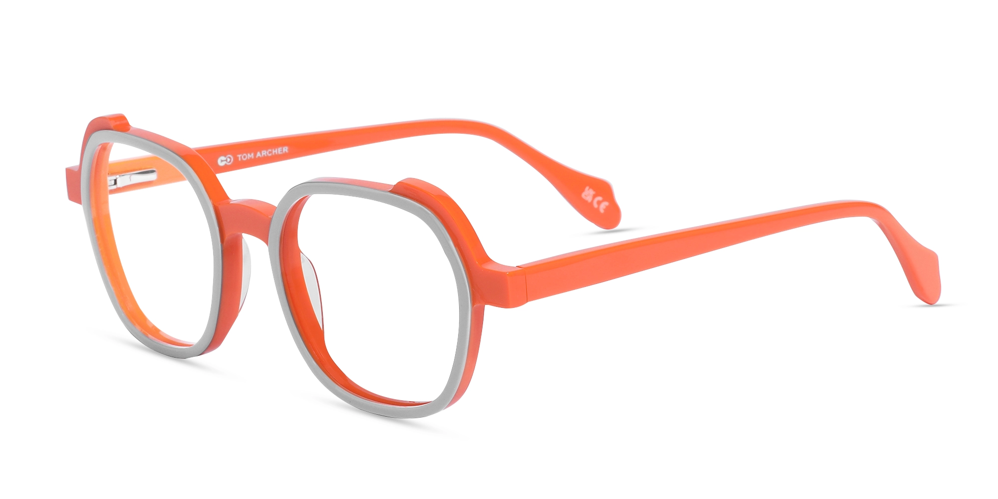 Smoke Grey & Orange Square Full Rim Glasses-1