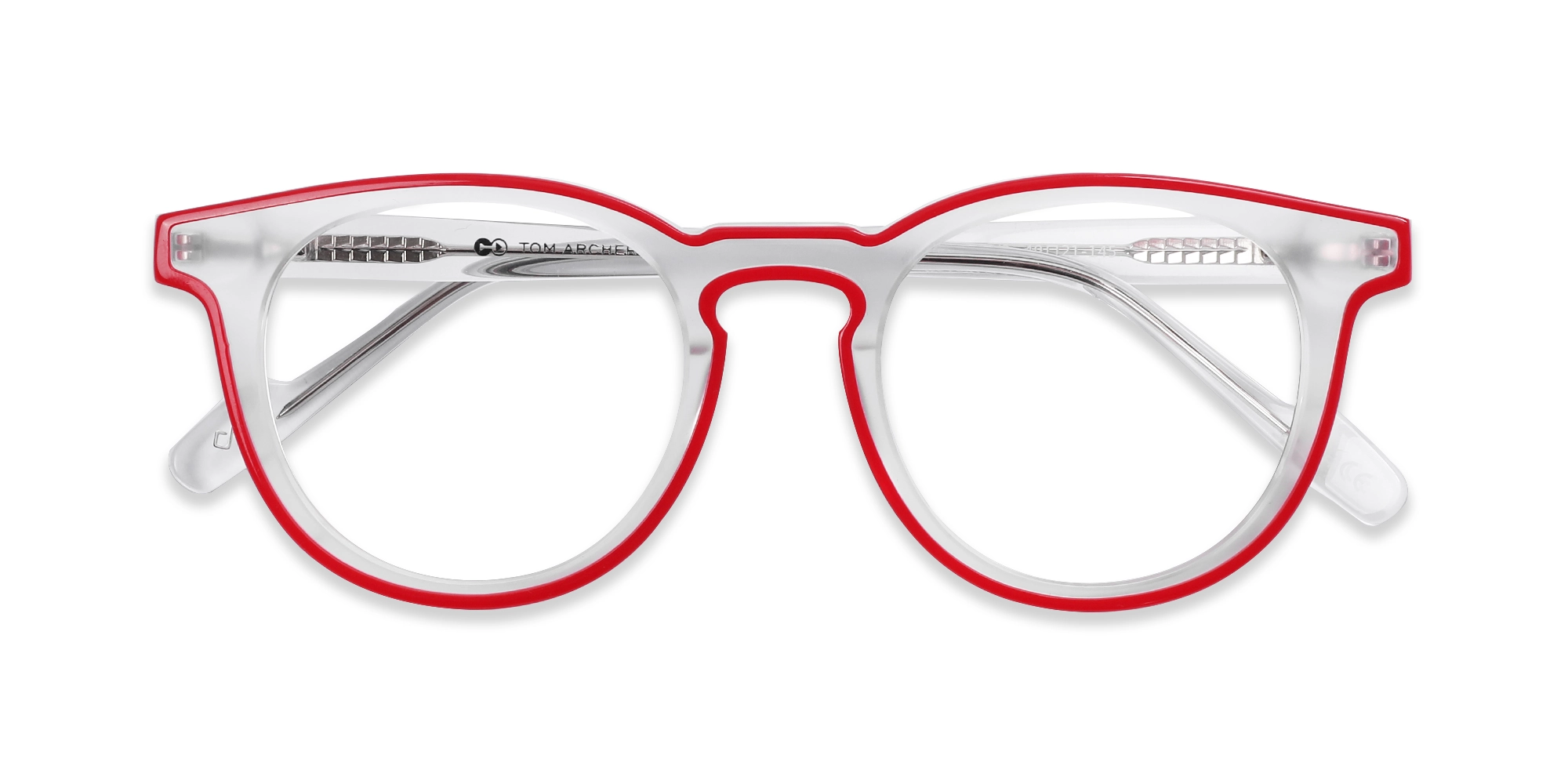 Matte Transparent & Red Round Eyeglasses-1