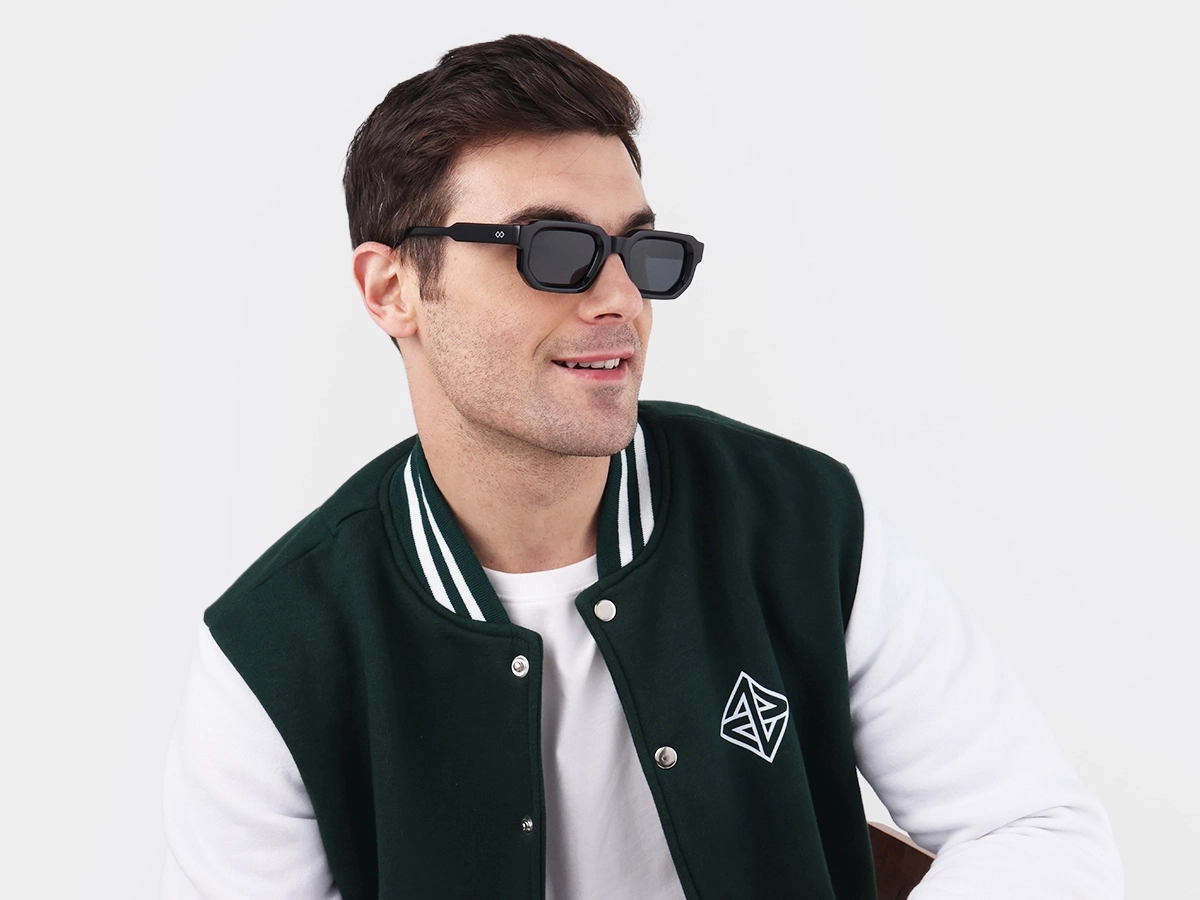 Black Rectangle Acetate Full Rim Sunglasses-1