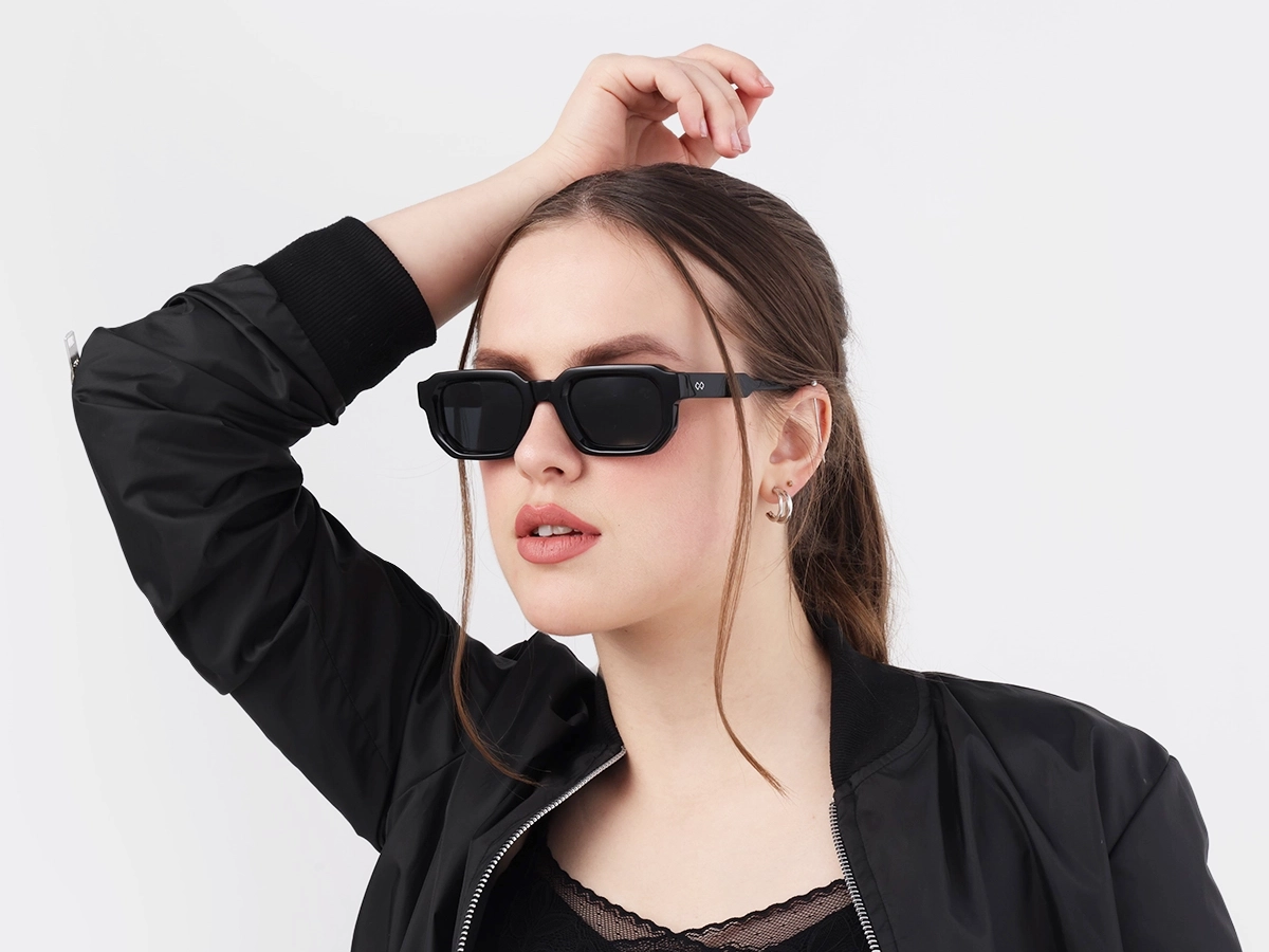 Black Rectangle Acetate Full Rim Sunglasses-1