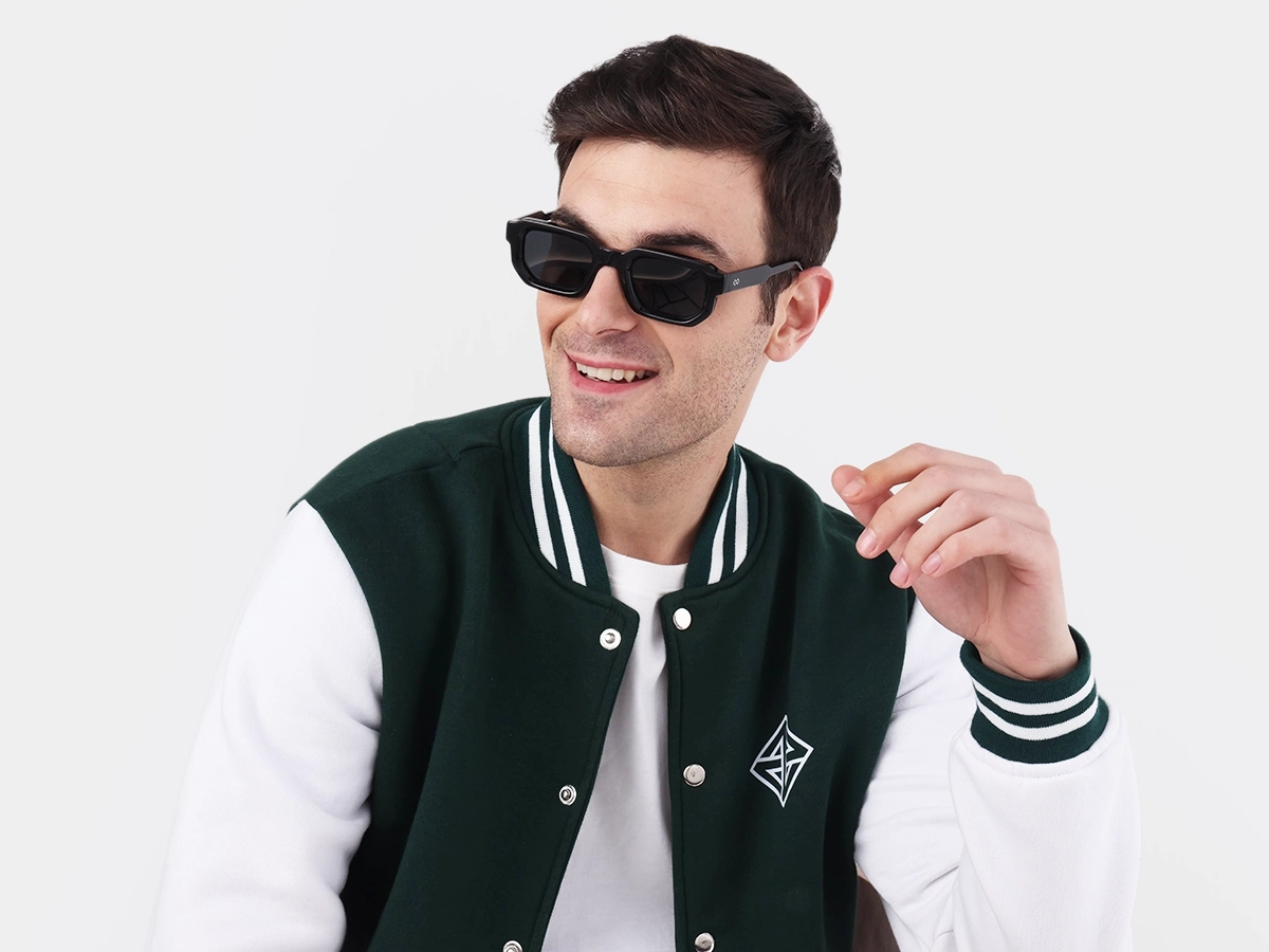 Black Rectangle Acetate Full Rim Sunglasses-1
