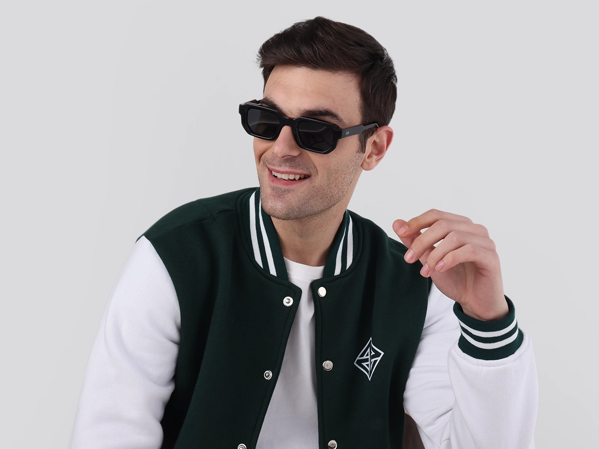 Black Rectangle Acetate Full Rim Sunglasses-1