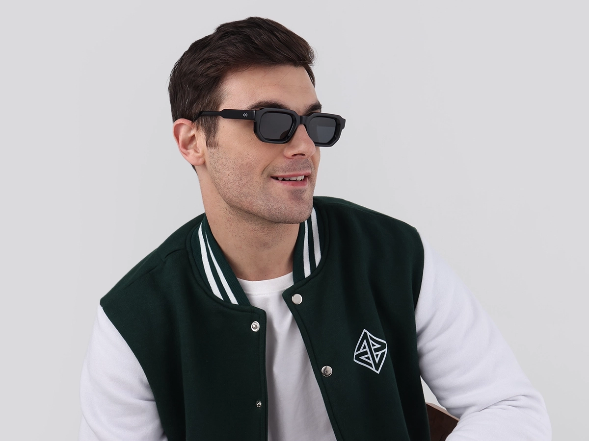 Black Rectangle Acetate Full Rim Sunglasses-1
