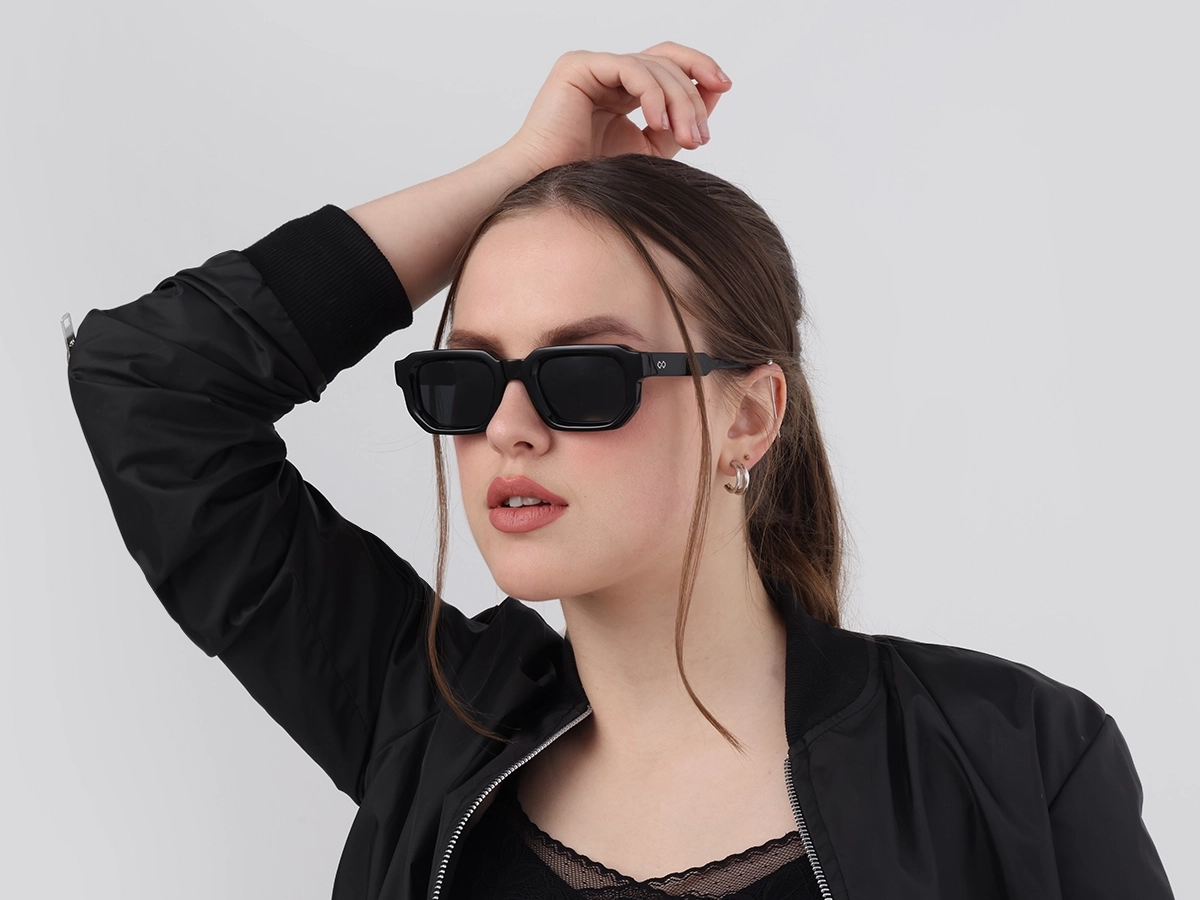 Black Rectangle Acetate Full Rim Sunglasses-1