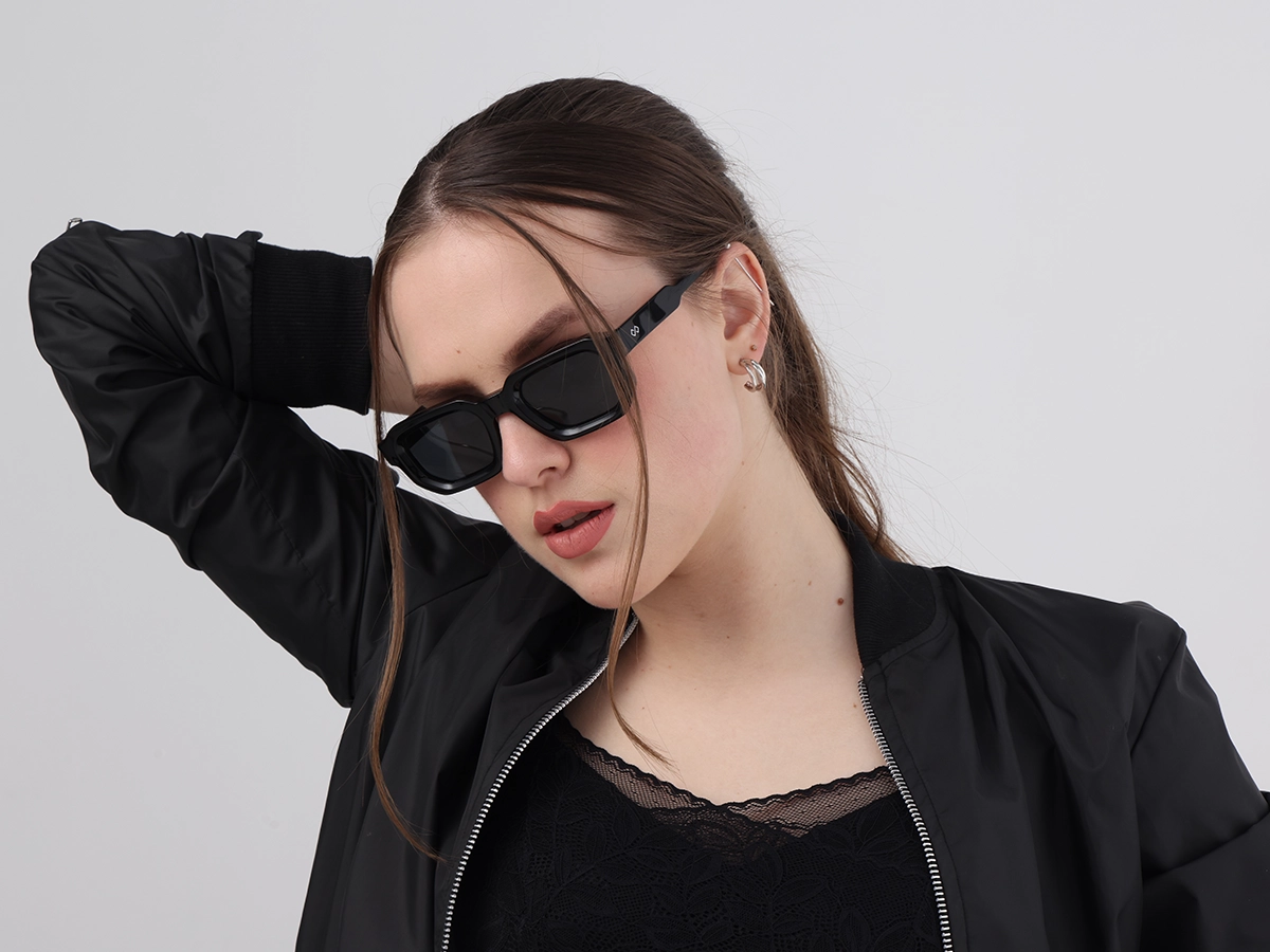 Black Rectangle Acetate Full Rim Sunglasses-1