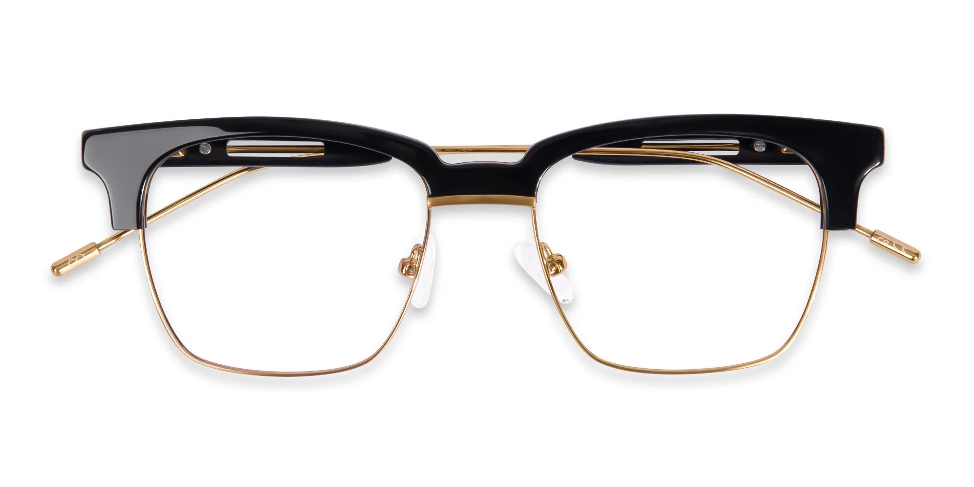 Polished Gold & Black Browline Glasses-1