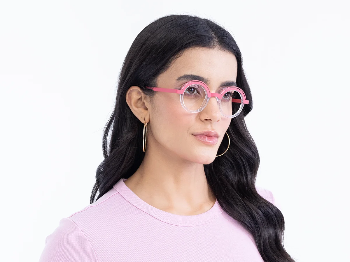 Crystal Clear Pink Round Eyeglasses 1