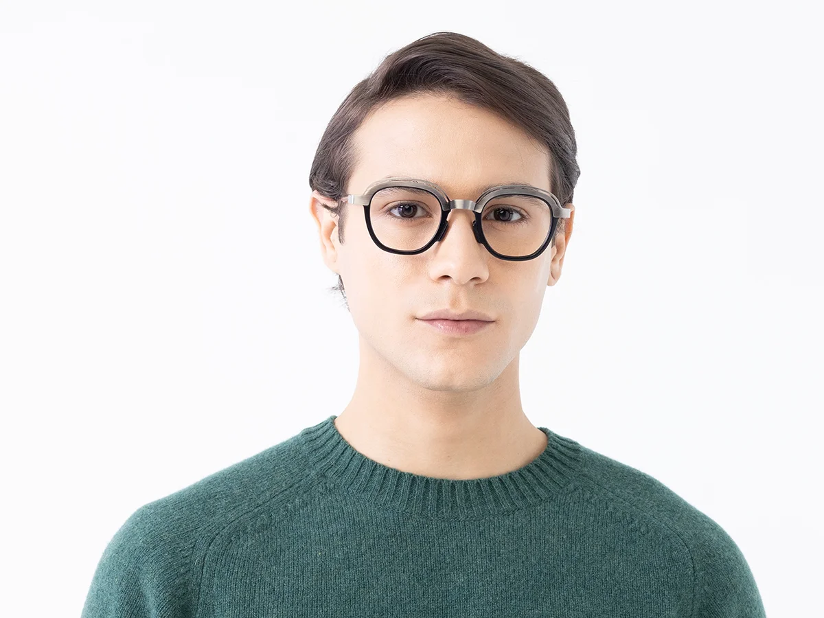 Silver & Black Square Eyeglasses 1