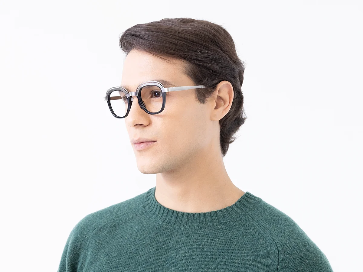 Silver & Black Square Eyeglasses 1