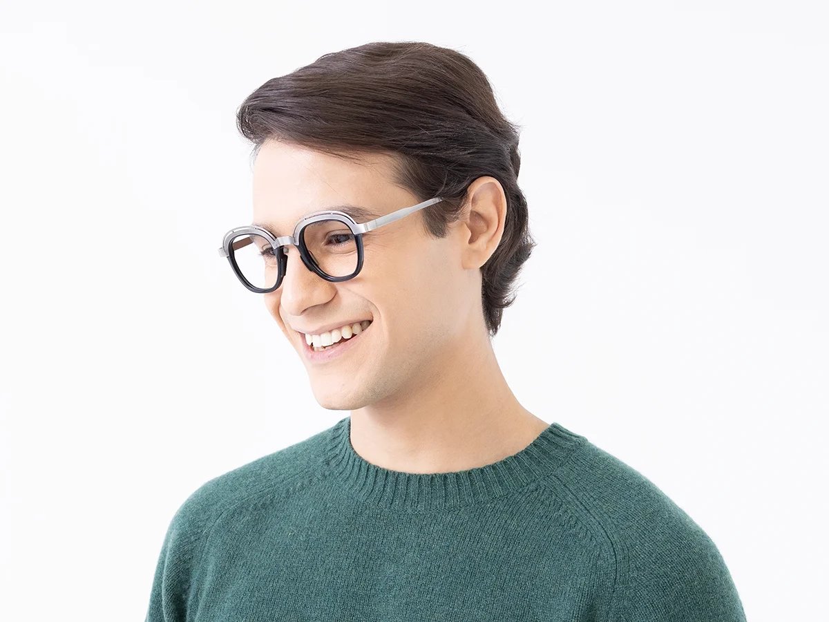Silver & Black Square Eyeglasses 1