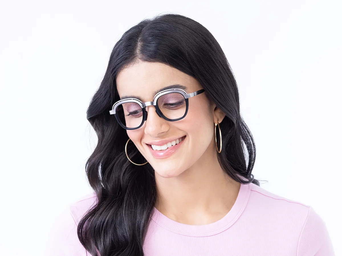 Silver & Black Square Eyeglasses 1