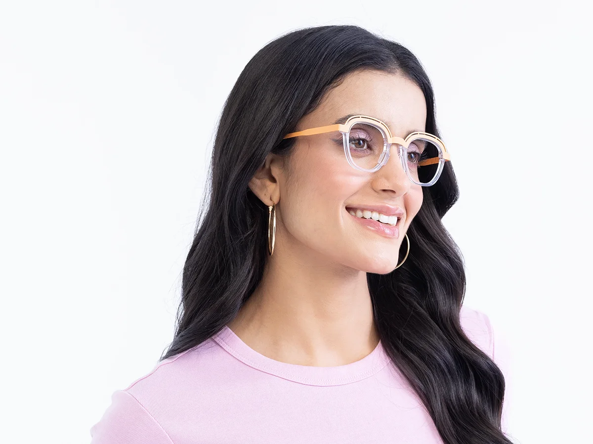 Clear Peach Square Glasses 1