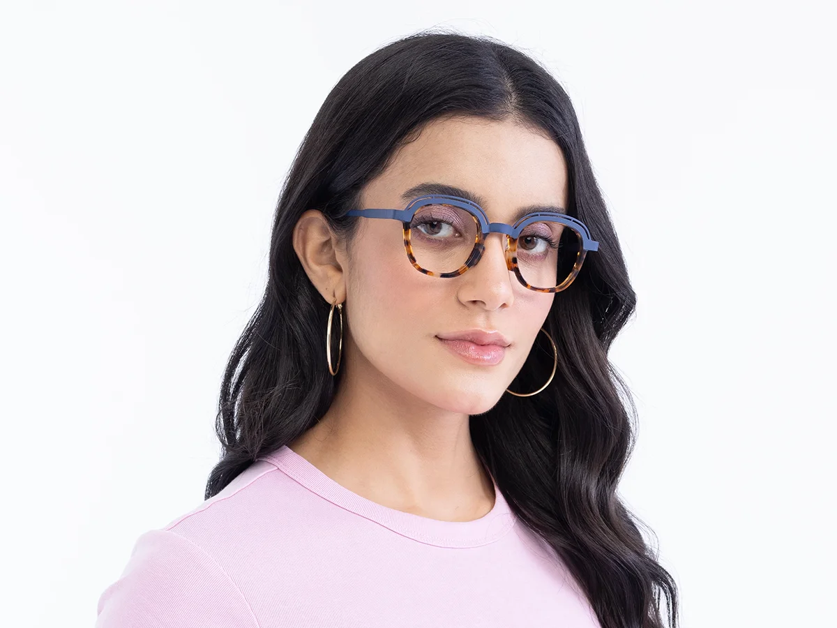  Denim Blue & Tortoise Square Eyeglasses 1