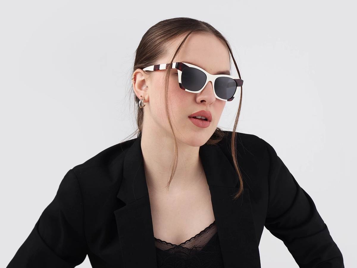 White & Tortoise Square Cat-Eye Sunglasses 1
