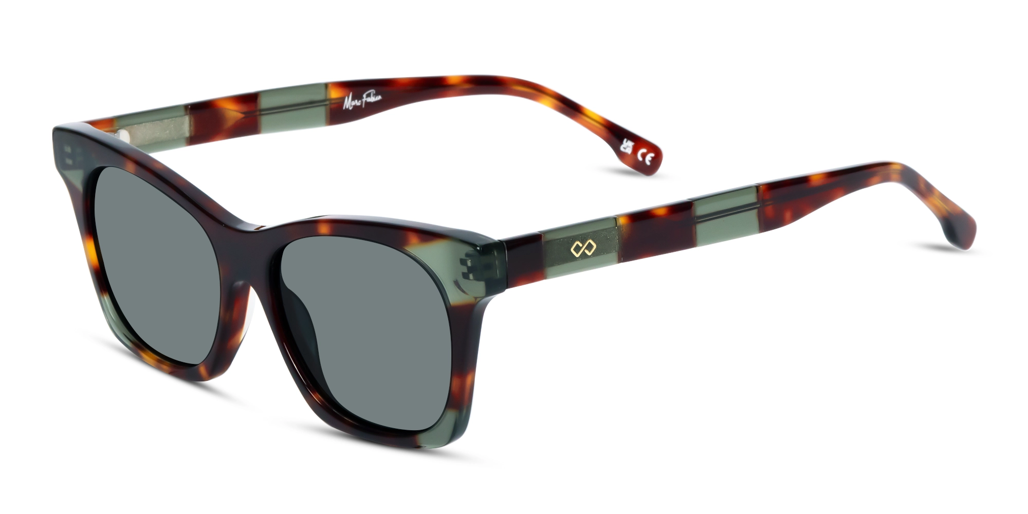Crystal Tortoise & Green Square Cat-Eye Sunglasses 1