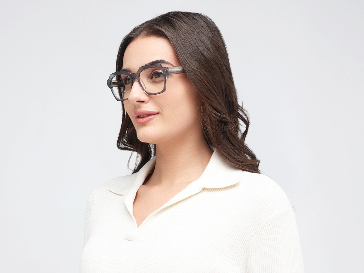 Crystal Metal Grey Square Eyeglasses 1