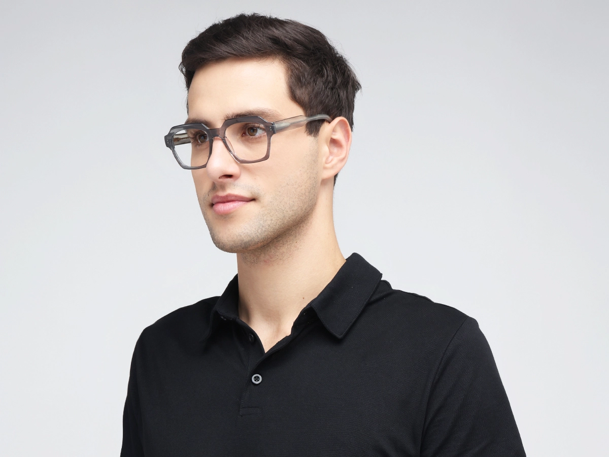 Crystal Metal Grey Square Eyeglasses 1
