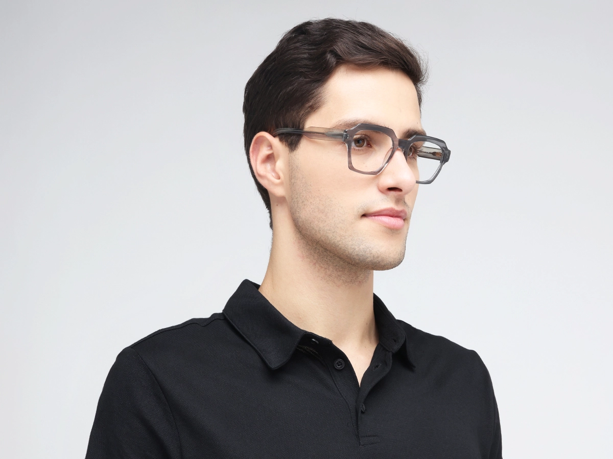 Crystal Metal Grey Square Eyeglasses 1