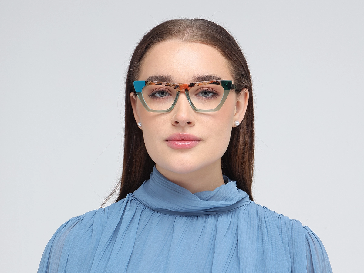 Crystal Dull Teal Cat Eye Glasses-1