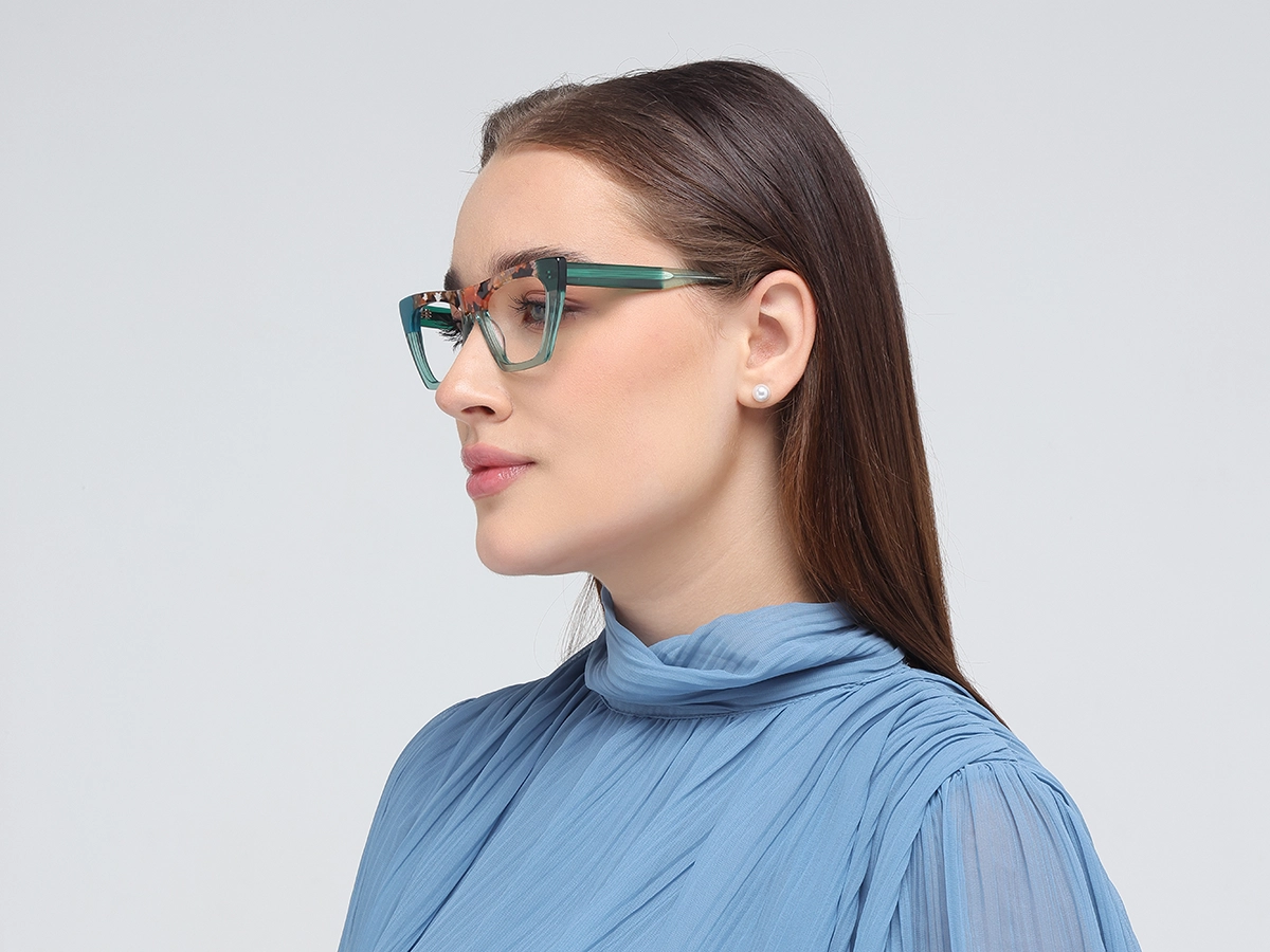 Crystal Dull Teal Cat Eye Glasses-1